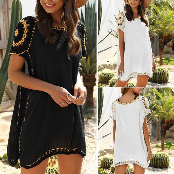 

женщины crochet flower cover up твердая выдалбливают пляж платье туники tops, White;black