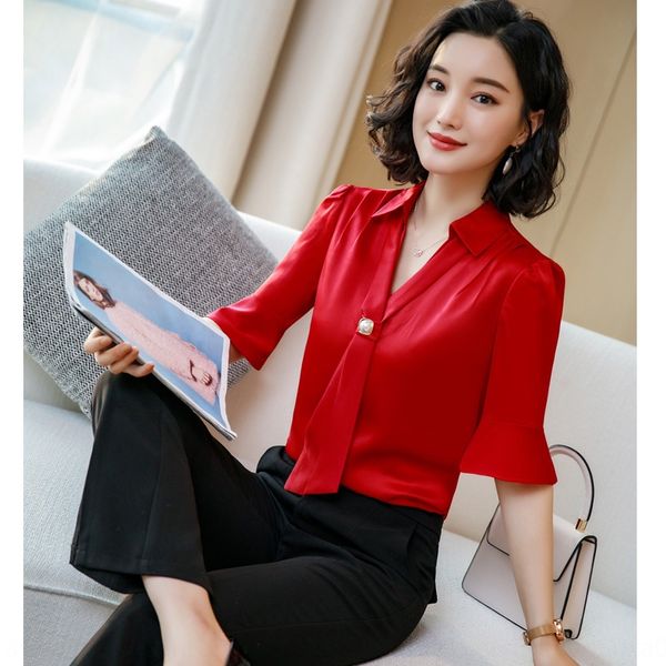 

professional 2020 slimming fashionable western style chiffon short-sleeved versatile korean style design shirt shirt, White