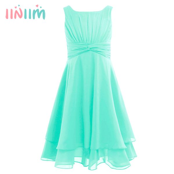 

iiniim flower girls dress chiffon knotted high-waisted princess dress kids teenager pageant birthday party vestidos prom dresses t200709, Red;yellow