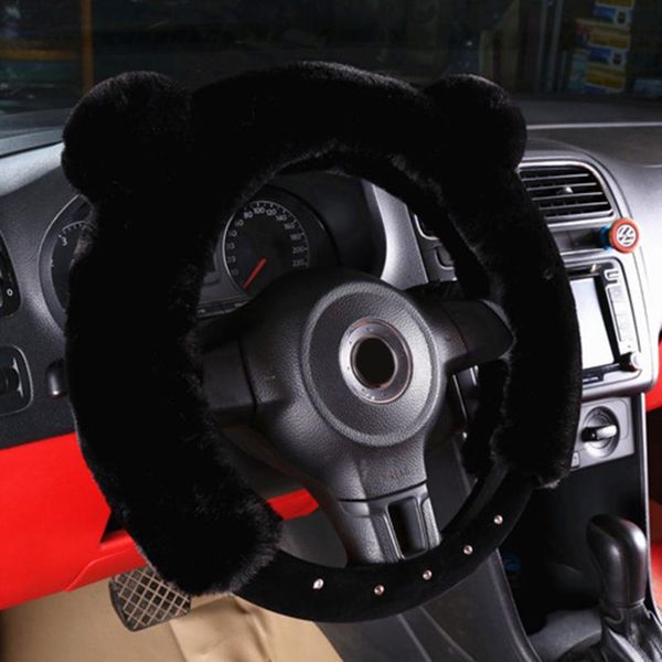 

winter plush car steering wheel cover cartoon panda steering-wheel case warm heated auto wheels cover with crystal