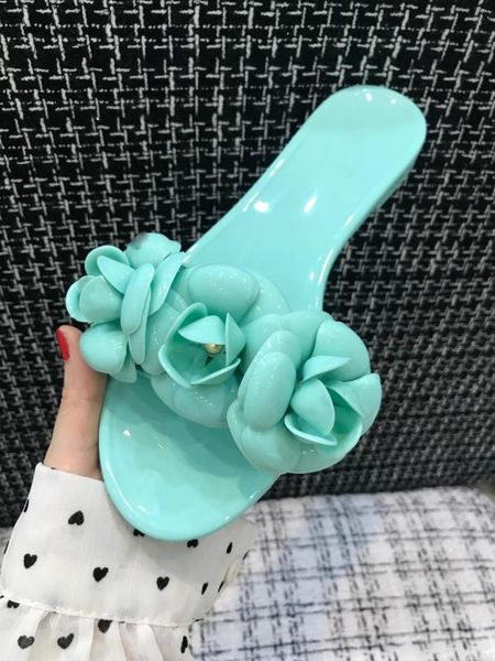 

women's shoes europe and america 2020 summer small fragrant mountain camellia sandal jelly shoes flat bottom leisure anti slip b, Black