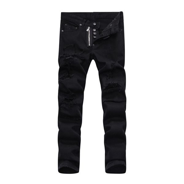 

2019 summer new trend men's denim tattered fashion tight straight long black wild version of denim clothing, Blue