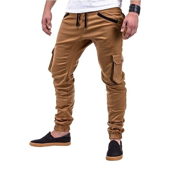 

2020 men's pocket fitness running pants men's woven casual pants and trouser leg casual work, Black