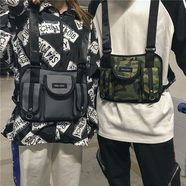 

women fanny nylon harness chest rig waist pack kanye west punk canvas chest bags black mens hip hop streetwear tactical bag 503