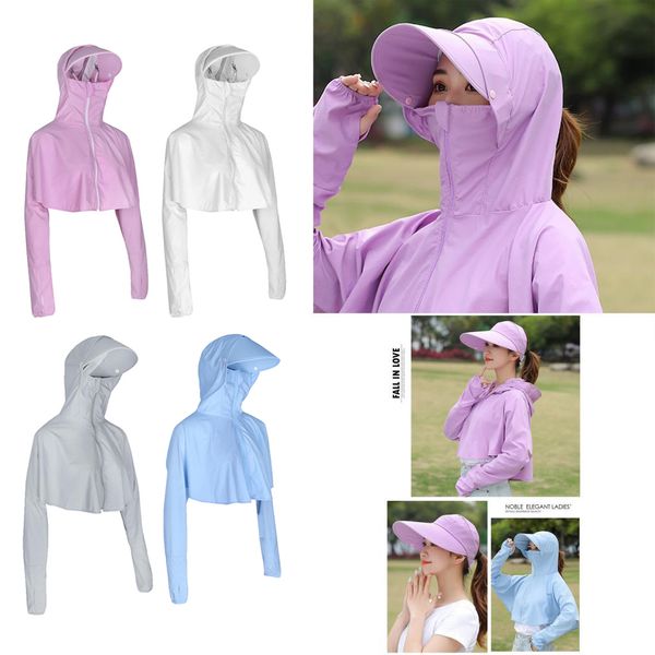 

4x womens summer anti-uv coat long sleeve hooded jacket breathable, Black;white