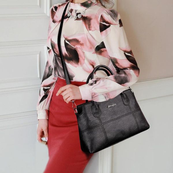 

fashion women crossbody bag black soft washed leather shoulder bag patchwork messenger small flap for girls tote #ng