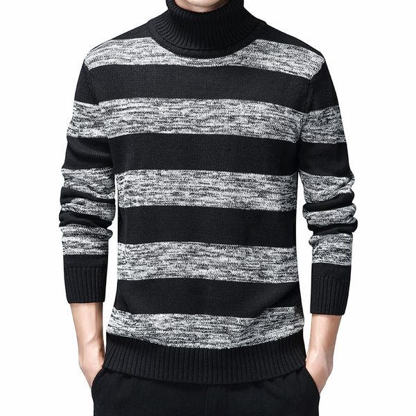 

men's sweaters men striped turtleneck sweater oversize autumn warm cotton pullover for slim fit jumper pull homme clothing, White;black
