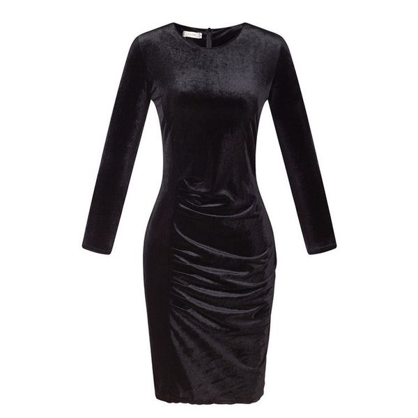 

women winter dress long sleeve elegant ruched drape vintage velvet dresses casual party dress vestidos plus size, Black;gray