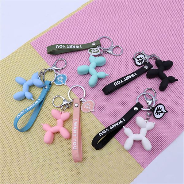 

designer fashion stereo cute balloon dog keychain key ring creative cartoon mobile phone bag car pendant fun keychain, Silver