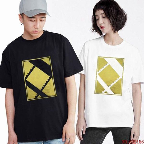

fashion style men's t-shirts geometric print men women t shirts streetwear hip hop couple tee black white, White;black