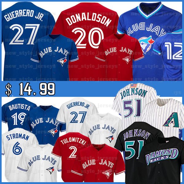 

51 randy johnson jersey 2 troy tulowitzki men 27 vladimir guerrero jr. 19 jose bautista 29 joe carter 20 josh donaldson baseball jerseys, Blue;black