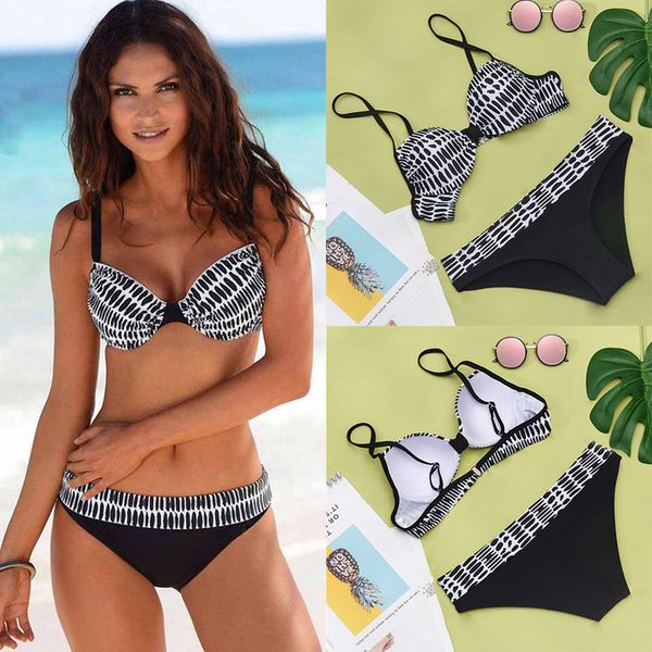 

women spandex bandeau push up bikini set swimsuit 2020 plus size europe female swimming suit beach bathing suit swimwear s~xxl, White;black