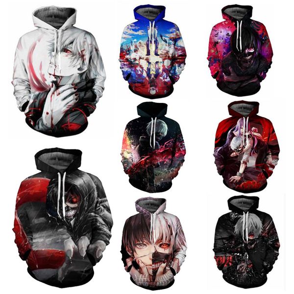 

cross-border tokyo ghoul series 3d digital printing pullover hooded sweater cosplay animation, Black