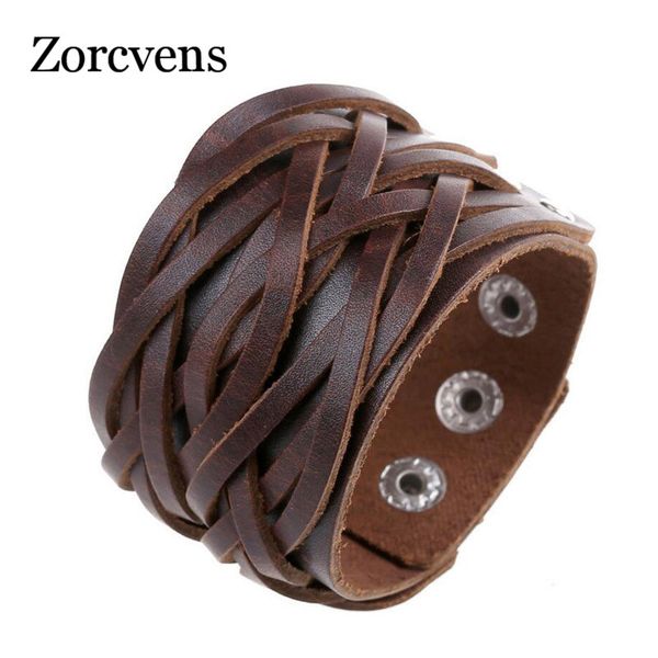 

zorcvens genuine leather cuff wrap bangles punk rock vintage mens bracelets leather braided bracelet jewelry, Red;blue