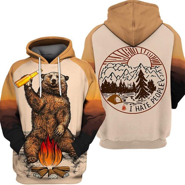 

men's hoodies & sweatshirts 2021 3d men hoodie zipper long sleeve hooded sweatshirt bear beer fire print customize street style unisex, Black