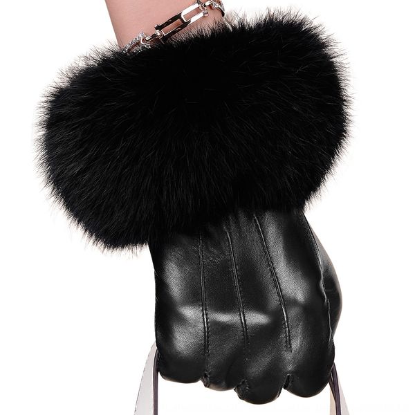 

anitk leather warm gloves and gloves women's winter rabbit fur mouth new 2019 korean style high-end sheepskin touch screen velvet thick