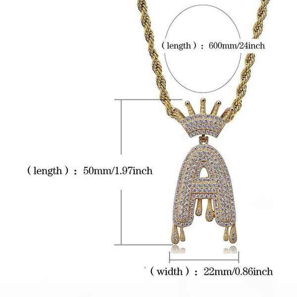 

hip hop iced out a-z нет пользовательские имя корона капельное письмо ожерелье цепи золото серебро цвет кубический циркон ювелирные изделия, Silver