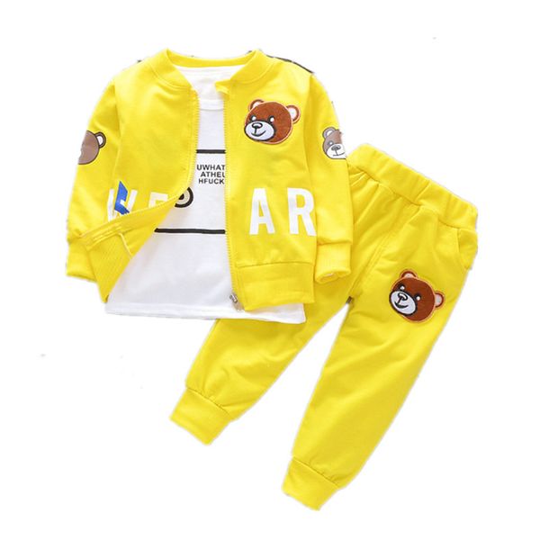 

new spring autumn children fashion clothes baby boys girls cartoon letter jacket t shirt pants 3pcs/sets kids infant tracksuit, White