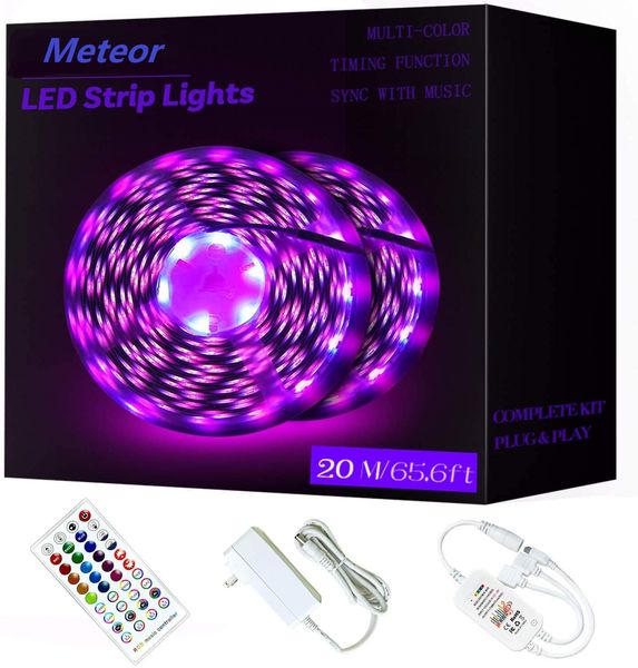 

65.6ft/20m rgb led strip lights ultra-long color changing light strip with remote 600leds bright led lights diy color options tape lights