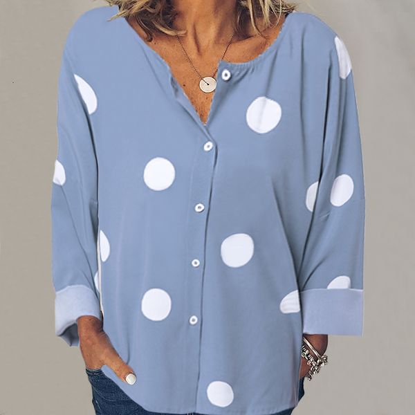 

2020 autumn women blouses shirts ladies bohemian blusas vintage polka dot print long sleeve tunic work chic chemise, White