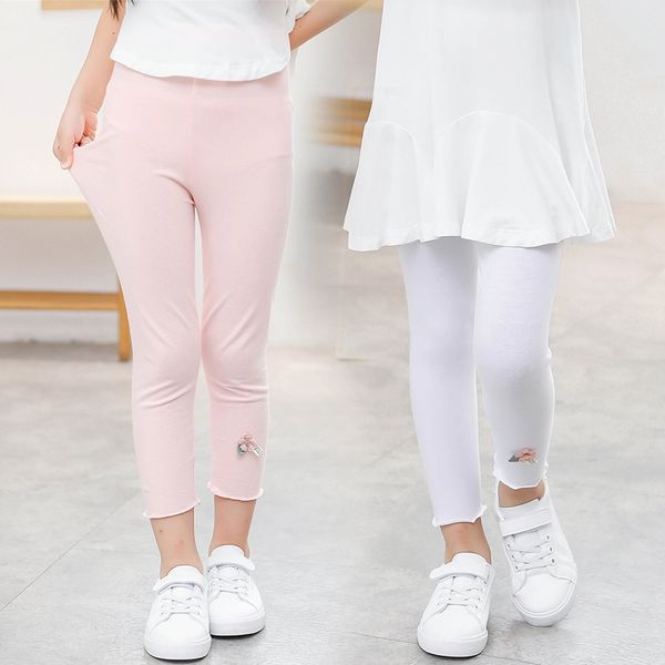 

9mbou girls' lycra cotton stretch nine-point leggings for children 2020 spring and summer tight trousers tight pants new girls' sl, Blue