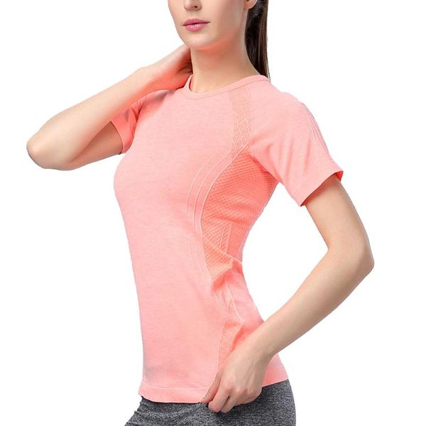 

women yoga seamless sport t shirts fitness clothes short sleeve yoga shirt gym running active wear sport femme, White;red