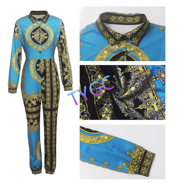 

women's print jumpsuits siamese trousers 90% polyester fashion trousers single breasted lapel-neck women's jumpsuits, Black;white