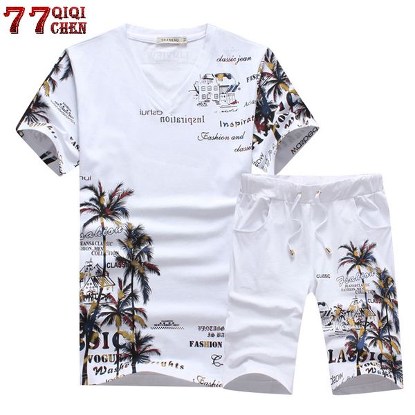 

2020 fashion summer short sets men casual coconut island printing suits for men suit sets t shirt +shorts pants plus size 5xl, Gray