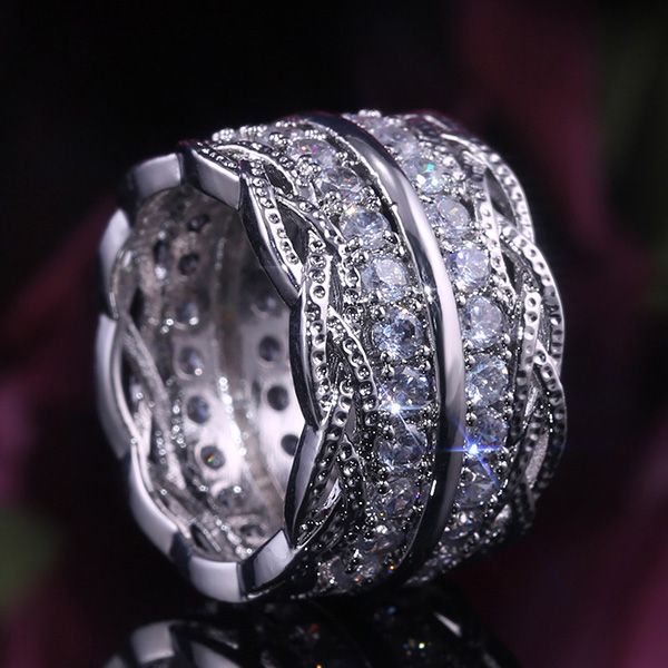 

aprilgrass brand designer trendy wide band party accessories rings for women with micro paved shiny brilliant cubic zircon female rings, Silver
