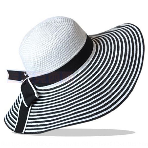 

2019 butterfly butterfly new striped bowknot women's straw sun hat sun hat, Blue;gray