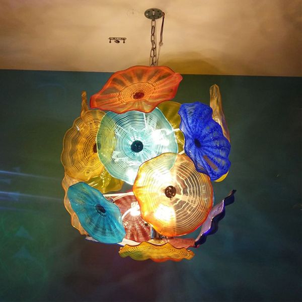 

european murano glass plates pendant light art deco modern crystal chandelier lighting multi color 32" chandelier 100% mouth blown lamp