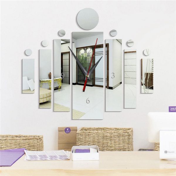 

diy creative home decoration strip rectangular clock mirror wall stickers living room mute acrylic wall clock wall stickers