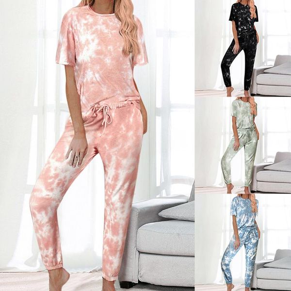 

women gradient print yoga set gym suits short sleeve round neck pocket long pants lady two pieces running tracksuits sets, Black;blue