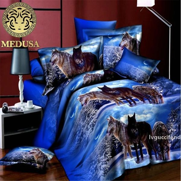 

home textile,reactive 3d wolf  size bedding set of duvet/doona cover bed sheet pillow cases 4pcs bed linen set
