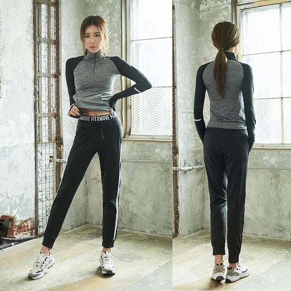 

корейский кеды спортивные женские брюки шаровары бегущие корейский фитнес быстросохнущие с длинными рукавами йога костюм костюм-тройка, White;red