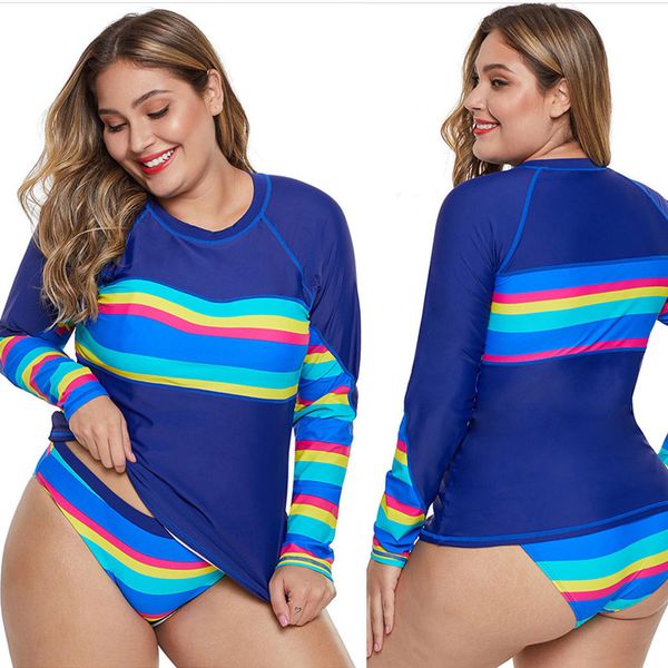 

size women bikinis set swimwear long sleeve surfing swimsuit quick dry beachwear long sleeve stripes, White;black