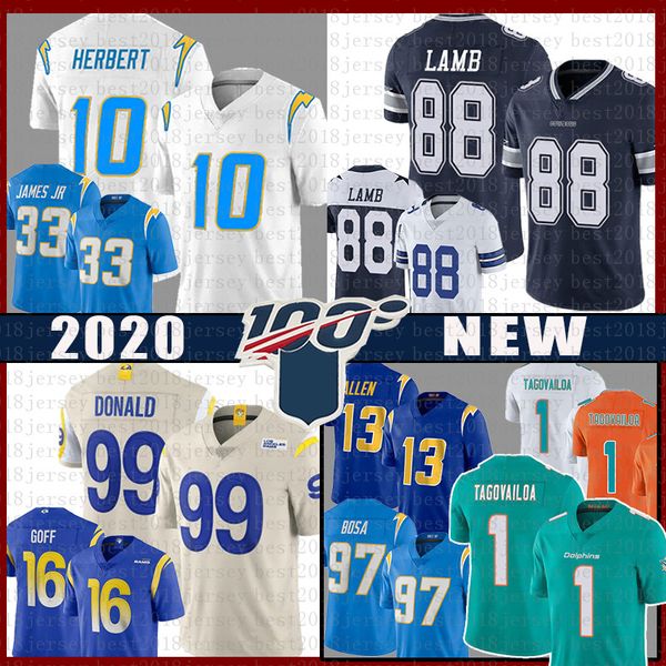 

88 ceedee lamb tua tagovailoa justin herbert jersey keenan allen joey bosa derwin james cowboy mami dolphin aaron donald jared goff, Black;red