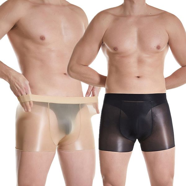 

newly men oil shiny glossy pantyhose boxers briefs transparent u convex underwear underpants do99, Black;white