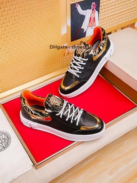 

2021-2020q limited edition leather print embroidery stitching men 's low -lace -up casual shoes ,high -quality fashionable wild sp, Black