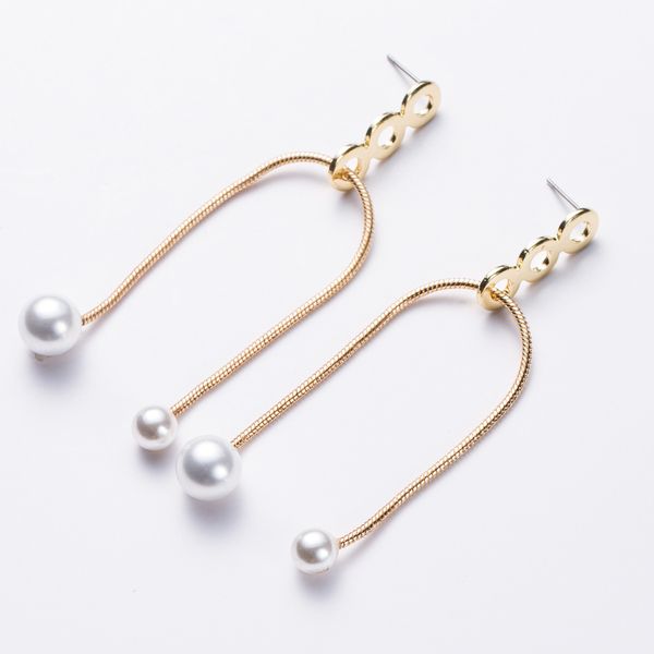 

temperament metal texture alloy rope long pearl earring earrings fashionable girl personality all-match earring cold wind, Golden