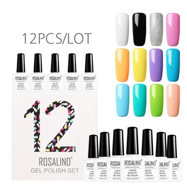 

rosalind 12pcs 10ml solid color soak-off uv gel nail polish lacquer gel manicure long lasting painting matte coat