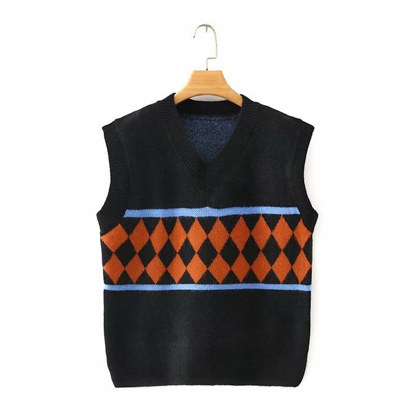 

european and american women's wholesale early autumn 2020 new fashion round neck knitted vest college style jacket, White;black
