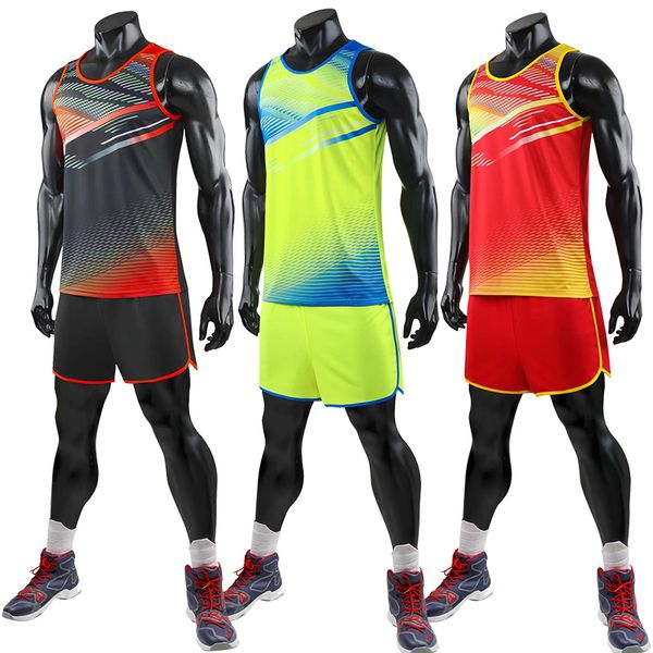 

running sets men women kids sport suits track and field sportswear quick dry clothes sprint marathon, Black;blue