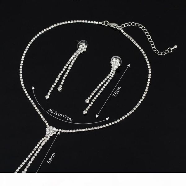 

d new wedding jewellery set austrian crystal bridal jewelry sets for women long tassel statement necklace earrings set, Silver