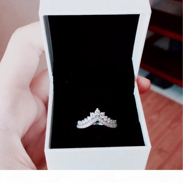 

new princess wish ring original box for pandora 925 sterling silver princess wishbone rings set cz diamond women wedding 2019 ring, Slivery;golden