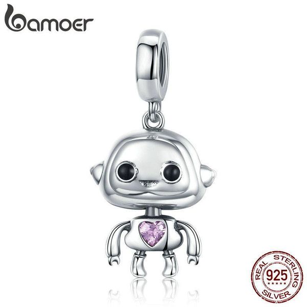 

925 sterling silver robot pendant charms fit bracelets necklaces diy jewelry making children gift anniversary birthday gift, Golden;silver