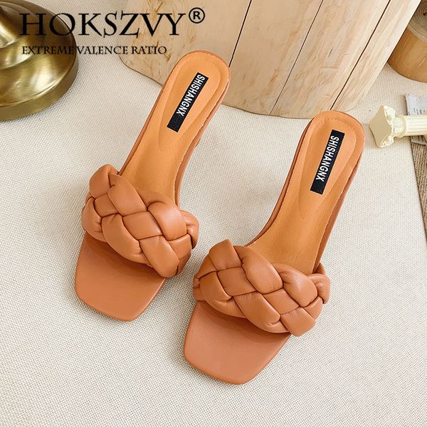 

2020 summer square head woven casual wear slippers straight open toe high heel sandals women's shoes lxl-025jbf8, Black