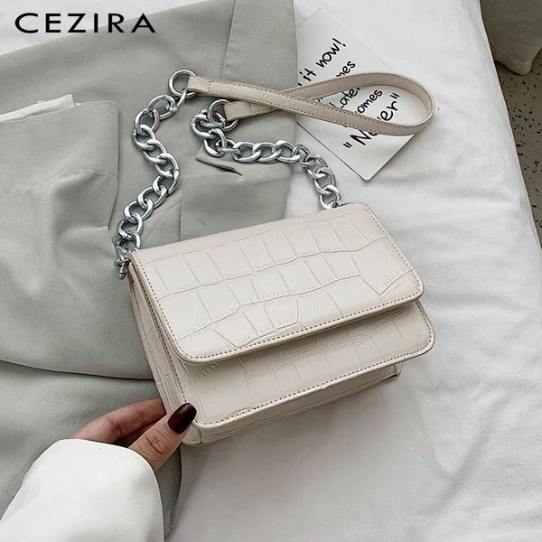 

cezira design pu leather chain shoulder bag for women luxury crocodile pattern flap bag female daily messenger crossbody handbag