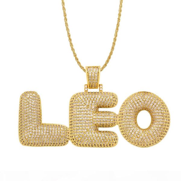 

a-z custom name bubble letters necklaces & pendant charm for men women shining bling white zirconia with twisted rope chain gifts, Silver