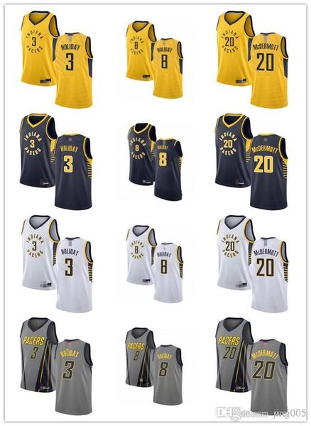 

mens womens youth indiana pacers 3 aaron holiday 8 justin holiday 20 doug mcdermott white yellow navy custom basketball jerseys, Black;red